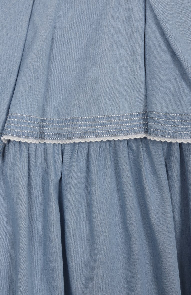 Детское хлопковое платье CHLOÉ голубого цвета, арт. C20449 | Фото 3 (Рукава: Короткие; Материал внешний: Хлопок; Материал подклада: Хлопок; Случай: Повседневный; Девочки Кросс-КТ: Платье-одежда; Ростовка одежда: 9 лет | 134 см, 5 лет | 110 см, 7 лет | 122 см, 13 - 15 лет | 158 см, 3 года | 98 см, 4 года | 104 см, 12 лет | 152 см)