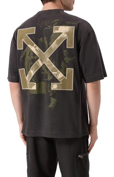 Хлопковая футболка OFF-WHITE темно-серого цвета по цене 59700 руб., арт. 0MAA120S25JER00I, фото 4 Хлопковая футболка OFF-WHITE, арт. 0MAA120S25JER00I, фото 4