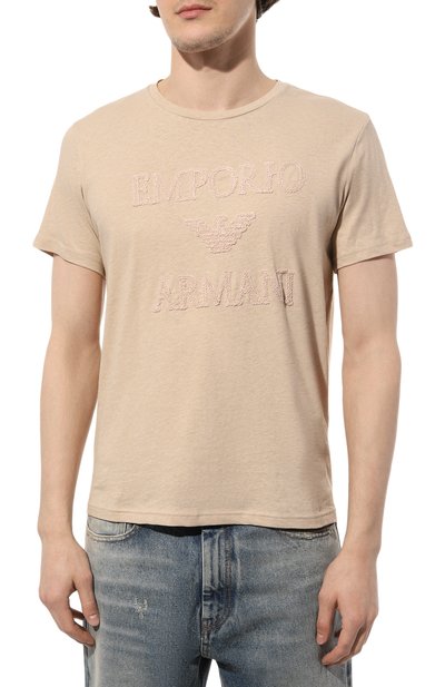 Футболка из хлопка и льна EMPORIO ARMANI, арт. 211818/3R485, фото 3