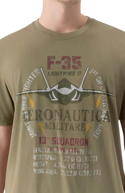 Хлопковая футболка AERONAUTICA MILITARE хаки цвета по цене 7160 руб., арт. TS2536UJ00641, фото 5 Хлопковая футболка AERONAUTICA MILITARE, арт. TS2536UJ00641, фото 5