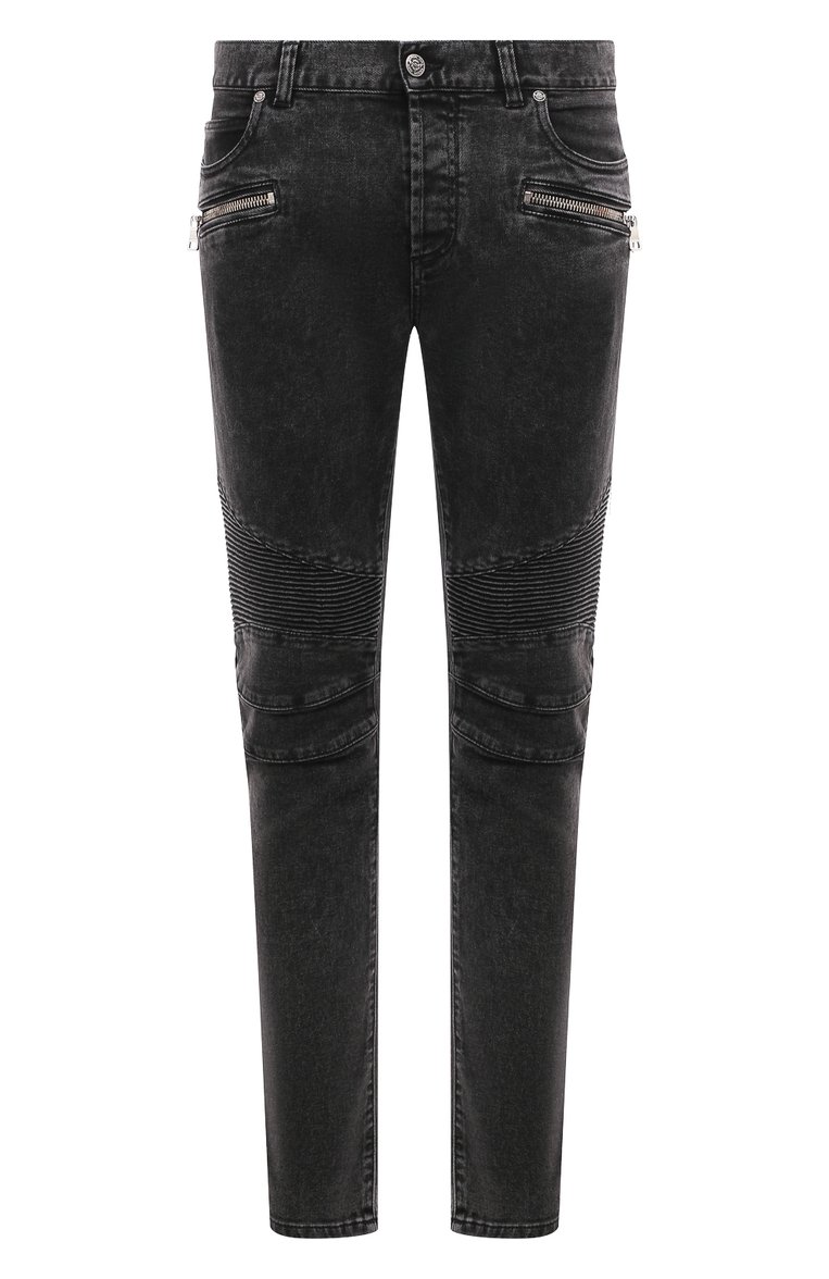 Мужские джинсы BALMAIN черного цвета, арт. AH1MG005DB67 | Фото 1 (Длина (брюки, джинсы): Стандартные; Материал внешний: Хлопок, Деним; Детали: Потертости; Кросс-К�Т: Деним; Силуэт М (брюки): Прямые; Стили: Повседневный, Streetwear)