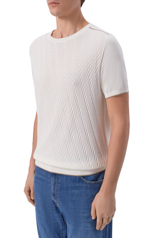 Джемпер из хлопка и шелка Andrea Campagna SU26ST200-00/FST262 Кремовый  SU26ST200-00/FST262 Фото 3