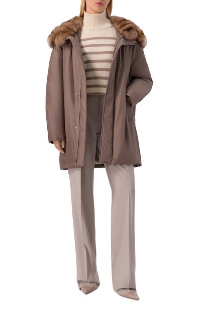 Женский шелковый пуховик с отделкой из соболя MVST, арт. M25.1PW.0004L/72392 SABLE