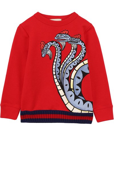 Хлопковый свитшот с контрастной отделкой и принтом GUCCI, арт. 475723/X5U43, фото 1