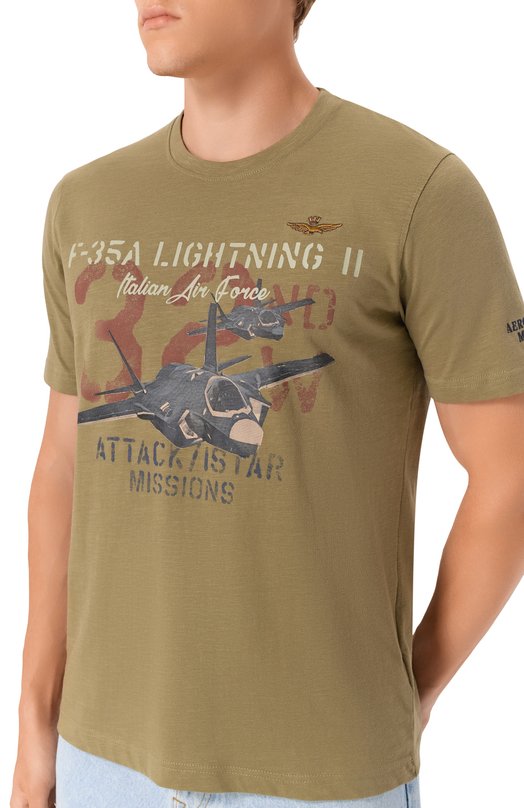 Хлопковая футболка Aeronautica Militare TS2472UJ00708 Хаки  TS2472UJ00708 Фото 5