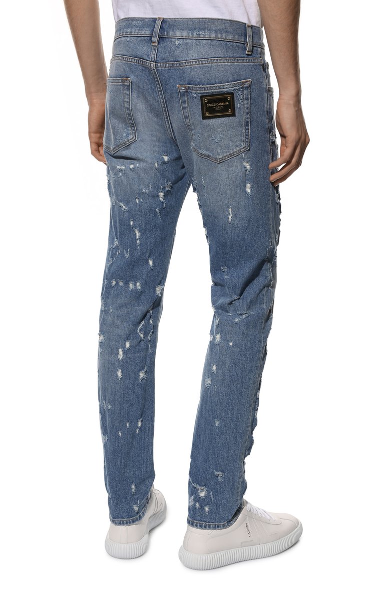 Мужские джинсы slim DOLCE & GABBANA синего цвета, арт. GY07CD/G8EU3 | Фото 4 (Материал внешний: Хлопок, Деним; Кросс-КТ: Деним; Детали: Потертости; Силуэт М (брюки): Прямые; Стили: Панк, Повседневный; Нос: Не проставлено; Автоматизация состава: Проставлено)