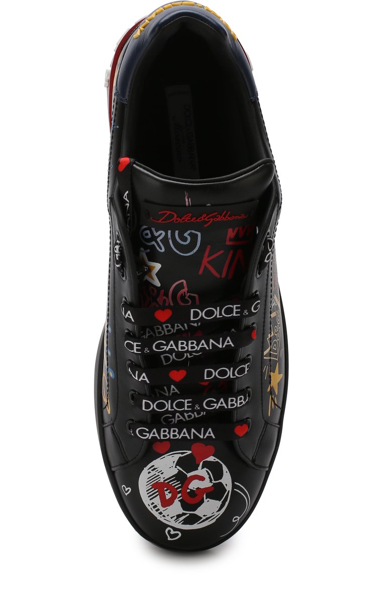 Мужские кожаные кеды portofino с принтом DOLCE & GABBANA черного цвета, арт. CS1570/B3501 | Фото 5 (Подошва: Плоская; Статус проверки: Проверена категория, Проверено; Материал внутренний: Натуральная кожа; Материал утеплителя: Без утеплителя; Стили: Классический; Материал сплава: Проставлено, Проверено; Драгоценные камни: Проставлено; Материал внешний: На�туральная кожа; Длина стельки: 24,5, 24,7, 25,3, 25,5, 26,1, 26,3, 26,9, 27,1, 27,7, 27,9, 28,5, 28,7, 29,3, 30,1)