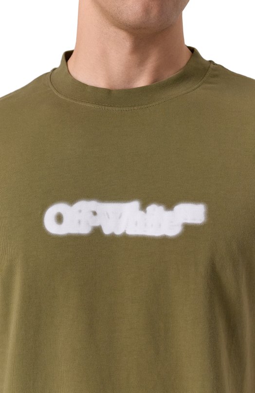 Хлопковая футболка Off-White 0MAA027S25JER00B Хаки  0MAA027S25JER00B Фото 5