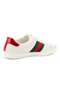 Мужские кожаные кеды ace GUCCI белого цвета, арт. 457132/A38G0 | Фото 4 (Материал внутренний: Натуральная кожа; Материал сплава: Проставлено, Проверено; Стили: Классический; Материал утеплителя: Без утеплителя; Статус проверки: Проверено, Проверена категория; Подошва: Плоская; Драгоценные камни: Проставлено)