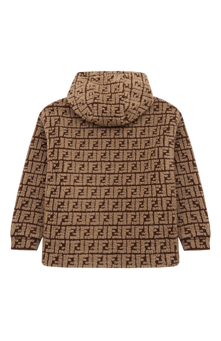 Детский шерстяное худи FENDI коричневого цвета, арт. JUH066/A0CD/8A-12+ | Фото 2 (Материал подклада: Хлопок; Рукава: Длинные; Материал внешний: Синтетический материал; Девочки Кросс-КТ: Худи-одежда; Ростовка одежда: 8 лет | 128 см, 10 - 11 лет | 140 - 146см, 12 лет | 152 см)