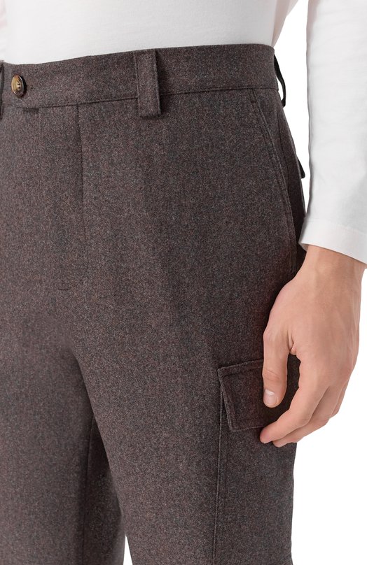 Шерстяные брюки-карго Brunello Cucinelli M038PE1890 Коричневый  M038PE1890 Фото 5