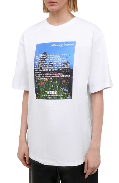 Хлопковая футболка MSGM белого цвета по цене 21950 руб., арт. 3041MDM160 217298, фото 3 Хлопковая футболка MSGM, арт. 3041MDM160 217298, фото 3
