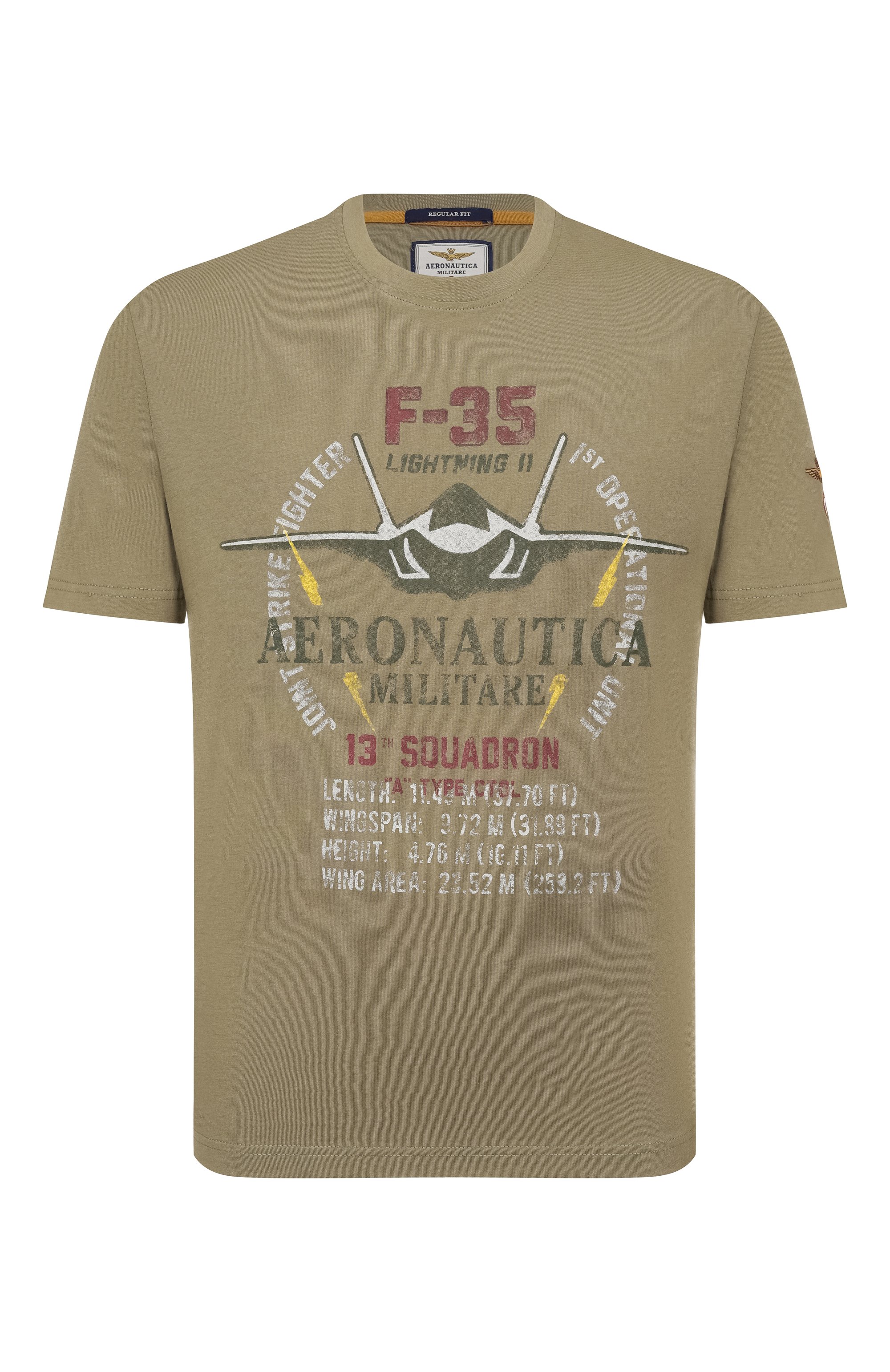 Хлопковая футболка AERONAUTICA MILITARE хаки цвета по цене 7160 руб., арт. TS2536UJ00641, фото 1 Хлопковая футболка AERONAUTICA MILITARE, арт. TS2536UJ00641, фото 1