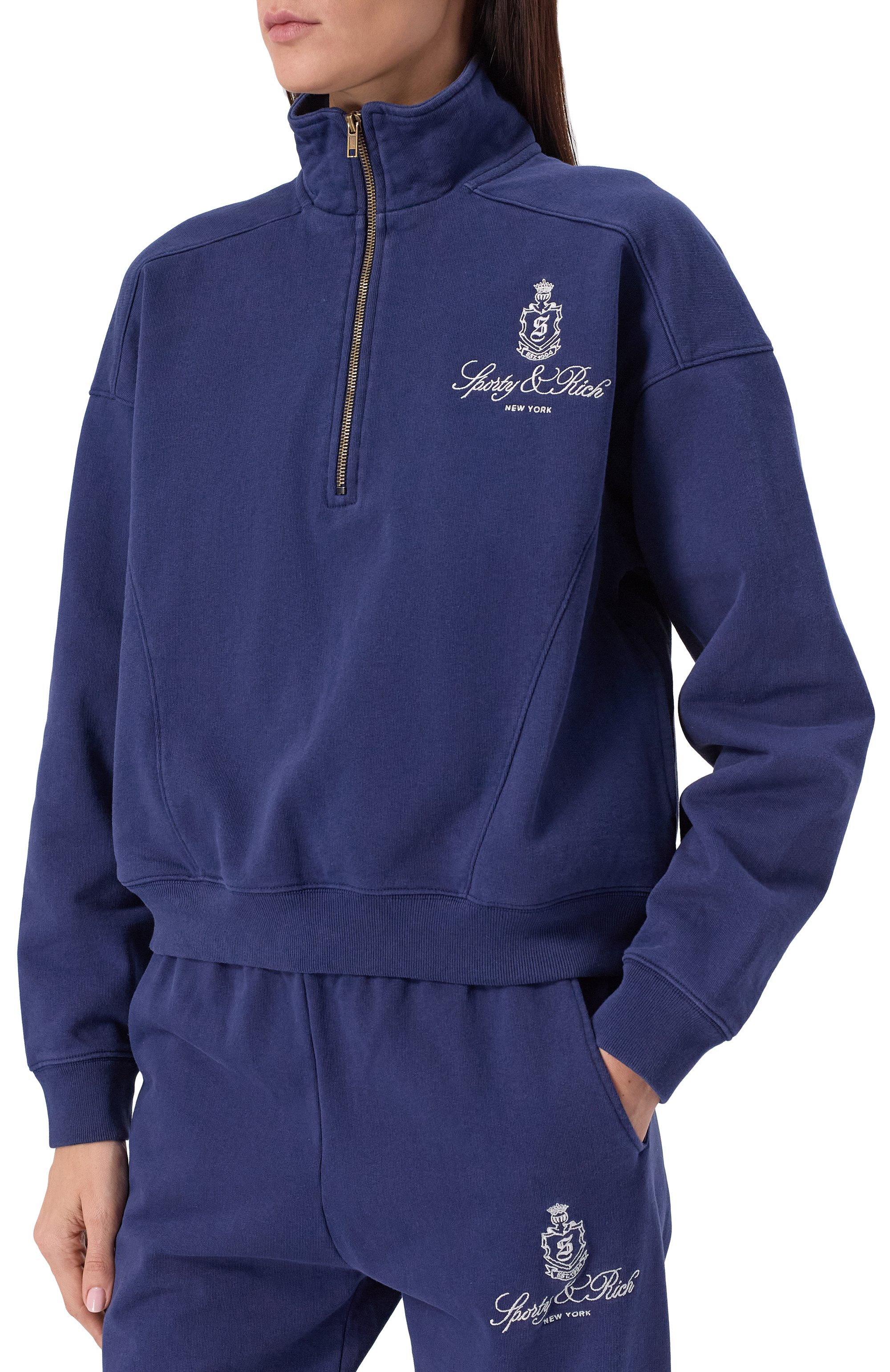 Хлопковый свитшот SPORTY AND RICH темно-синего цвета по цене 28100 руб., арт. ST073606231BL106, фото 7 Хлопковый свитшот SPORTY AND RICH, арт. ST073606231BL106, фото 7