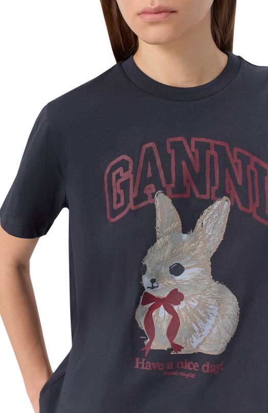 Хлопковая футболка Ganni A1050061 Чёрный  A1050061 Фото 5