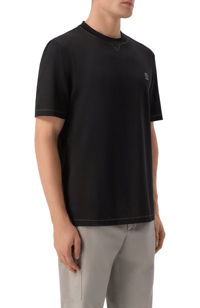 Хлопковая футболка BRUNELLO CUCINELLI черного цвета по цене 66950 руб., арт. M0B131328G, фото 3 Хлопковая футболка BRUNELLO CUCINELLI, арт. M0B131328G, фото 3