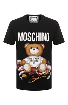 Мужская хлопковая футболка MOSCHINO черного цвета, ар�т. V0712/5241 | Фото 1 (Рукава: Короткие; Длина (для топов): Стандартные; Принт: С принтом; Материал сплава: Проставлено; Материал внешний: Хлопок; Драгоценные камни: Проставлено; Стили: Кэжуэл)