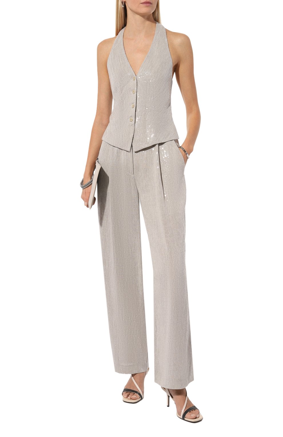 Льняной комбинезон с отделкой пайетками BRUNELLO CUCINELLI, арт. MH570SN199, фото 2