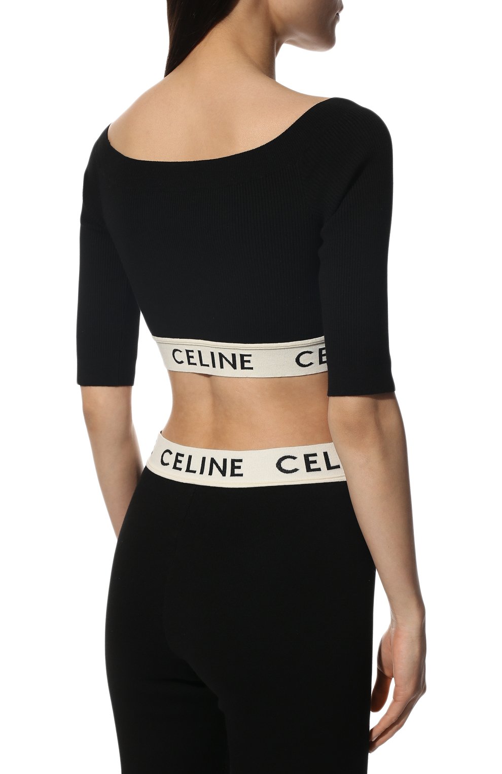 Хлопковый топ CELINE черного цвета по цене 72700 руб., арт. 2A06V372N, фото 4 Хлопковый топ CELINE, арт. 2A06V372N, фото 4