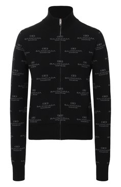 Женский кардиган из шерсти и хлопка BALENCIAGA черного цвета, арт. 812596/T1724 | Фото 1 (Материал внешний: Шерсть, Хлопок; Длина (для топов): Стандартные; Рукава: Длинные; Женское Кросс-КТ: Кардиган-одежда, кардиган-трикотаж; Стили: Гранж; Застежка: Молния)