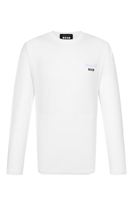Мужская хлопковый лонгслив MSGM белого цвета, арт. 3840MM143/257002 | Фото 1 (Материал сплава: Проставлено; Длина (для топов): Стандартные; Драгоценные камни: Проставлено; Материал внешний: Хлопок; Рукава: Длинные)