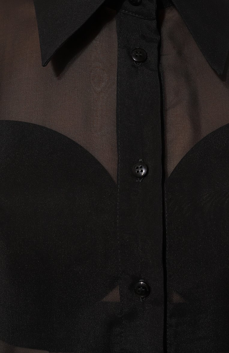 Женская �шелковая блузка BORNE BOURGEOIS черного цвета, арт. SW-BL-BO-3025 | Фото 5 (Материал внешний: Шелк; Рукава: Длинные; Принт: Без принта; Длина (для топов): Стандартные; Материал сплава: Проставлено; Драгоценные камни: Проставлено; Женское Кросс-КТ: Блуза-одежда; Стили: Кэжуэл)
