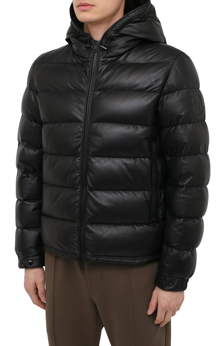 Мужская пуховик gebroulaz MONCLER черного цвета, арт. F2-091-1A596-00-50118 | Фото 3 (Стили: Кэжуэл; Длина (верхняя одежда): Короткие; Материал подклада: Синтетический материал; Рукава: Длинные; Материал утеплителя: Пух и перо; Мужское Кросс-КТ: пуховик-короткий; Материал внешний: Натуральная кожа; Материал сплава: Проставлено; Драгоценные камни: Проставлено)