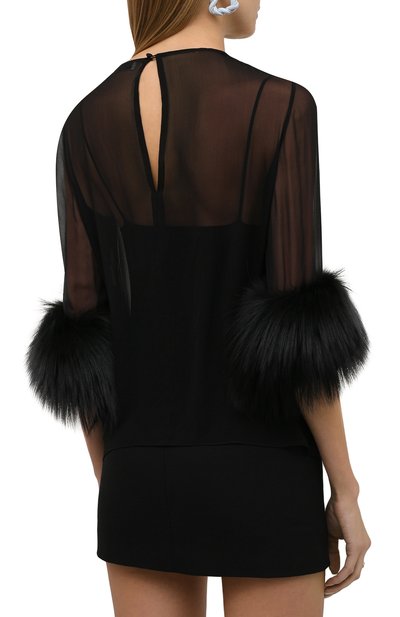 Шелковая блузка SAINT LAURENT черного цвета по цене 299500 руб., арт. 677217/Y9D50, фото 4 Шелковая блузка SAINT LAURENT, арт. 677217/Y9D50, фото 4