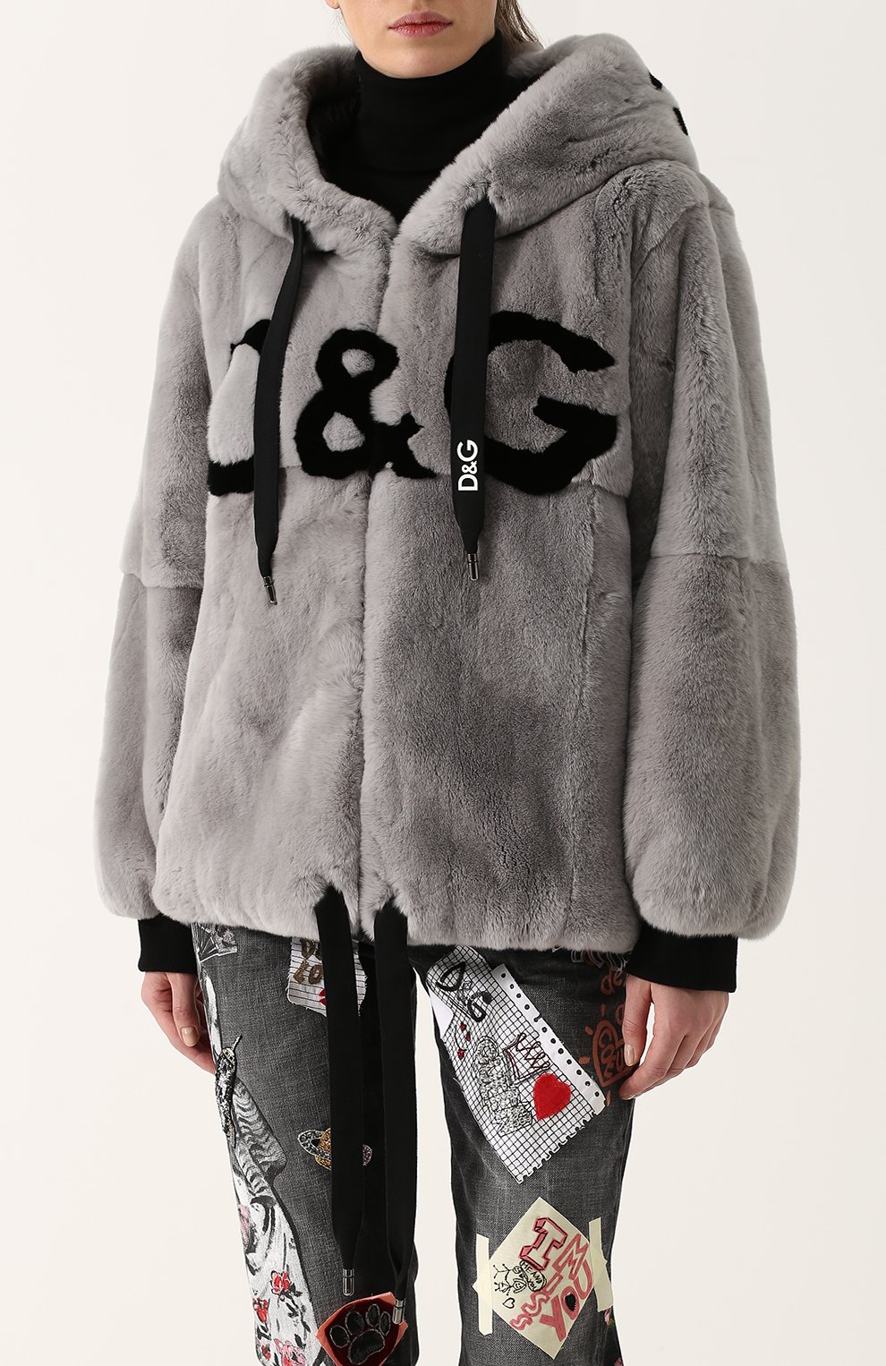 Шуба из меха кролика с капюшоном и логотипом бренда DOLCE & GABBANA, арт. F9B09F/FUPLS, фото 3
