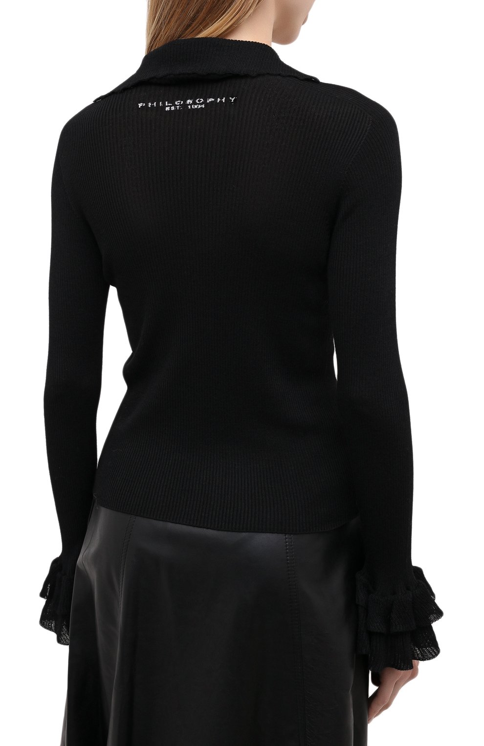 Пуловер из вискозы и шерсти PHILOSOPHY DI LORENZO SERAFINI черного цвета по цене 42200 руб., арт. A0923/5701, фото 4 Пуловер из вискозы и шерсти PHILOSOPHY DI LORENZO SERAFINI, арт. A0923/5701, фото 4