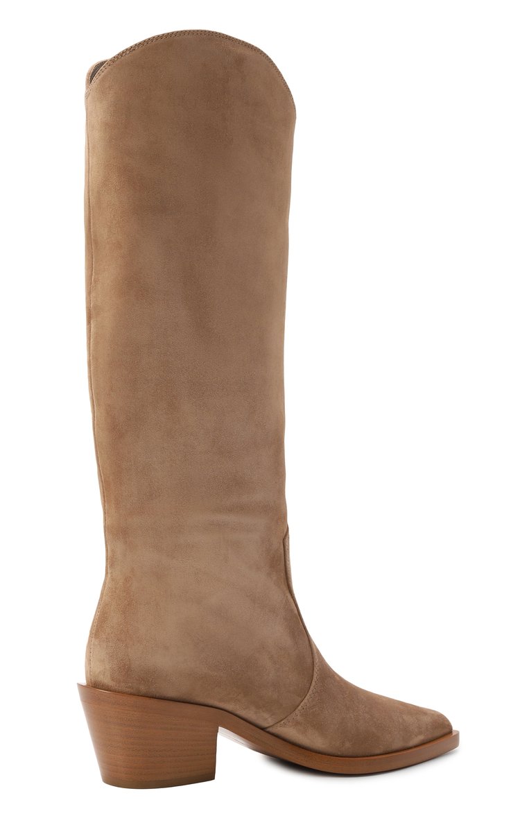 Женские замшевые казаки waylon 45 GIANVITO ROSSI темно-бежевого цвета, арт. G80194.45CU0.C45CAML | Фото 5 (Материал внешний: Натуральная кожа, Замш�а; Каблук высота: Средний; Подошва: Плоская; Автоматизация состава: Проставлено; Автоматизация ТО: Проставлено; Высота голенища: Средние; Материал внутренний: Натуральная кожа; Материал утеплителя: Без утеплителя; Женское Кросс-КТ: Казаки-сапоги; Каблук тип: Устойчивый)