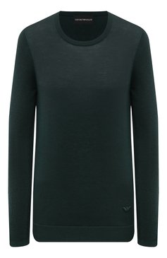Женский пуловер из шерсти и шелка EMPORIO ARMANI темно-зеленого цвета, арт. 6D2MTE/2M01Z | Фото 1 (Длина (для топов): Удлиненные; Материал внешний: Шерсть, Шелк; Драгоценные камни: Проставлено; Материал сплава: Проставлено; Рукава: Длинные; Женское Кросс-КТ: Пуловер-одежда; Стили: Кэжуэл)