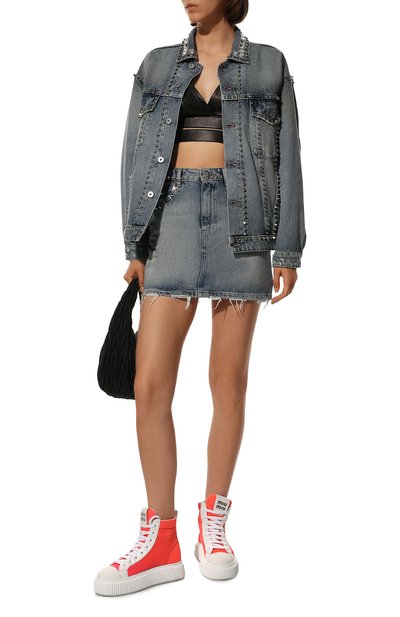 Комбинированные кеды MIU MIU разноцветного цвета по цене 77000 руб., арт. 5T727D-1ABK-F0O0J-005, фото 2 Комбинированные кеды MIU MIU, арт. 5T727D-1ABK-F0O0J-005, фото 2