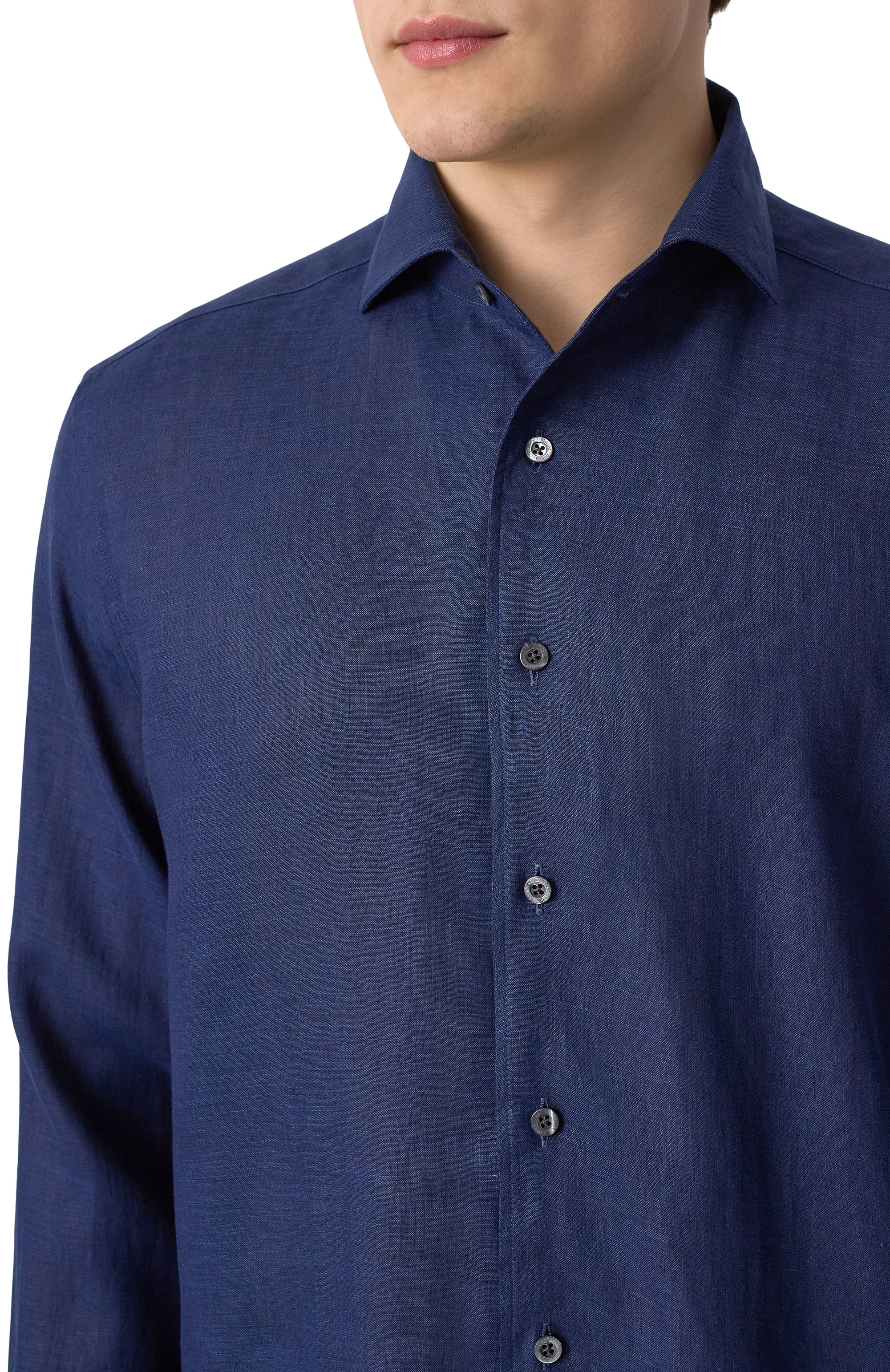 Льняная рубашка CORNELIANI темно-синего цвета по цене 44950 руб., арт. 25P213-2511648, фото 5 Льняная рубашка CORNELIANI, арт. 25P213-2511648, фото 5