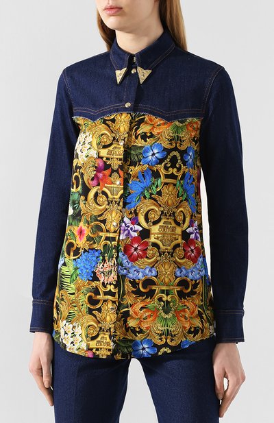Джинсовая блузка VERSACE JEANS COUTURE разноцветного цвета по цене 38050 руб., арт. B0HVA615-VDP215/S0650, фото 3 Джинсовая блузка VERSACE JEANS COUTURE, арт. B0HVA615-VDP215/S0650, фото 3