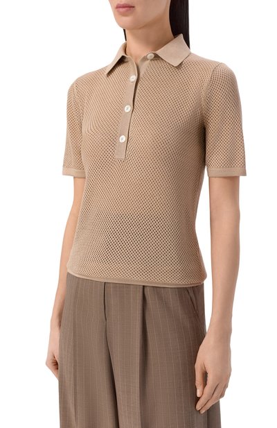 Шелковое поло KITON бежевого цвета по цене 151000 руб., арт. D55714, фото 3 Шелковое поло KITON, арт. D55714, фото 3