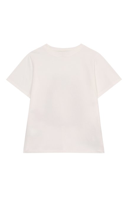 Детская хлопковая футболка STELLA MCCARTNEY молочного цвета, арт. TW8C01 | Фото 2 (Драгоценные камни: Проставлено; Материал внешний: Хлопок; Материал сплава: Проставлено; Рукава: Короткие)