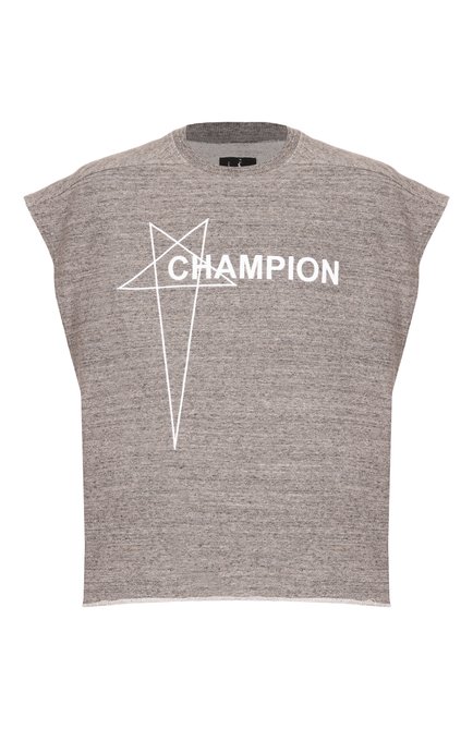 Мужская хлопковая май�ка rick owens x champion RICK OWENS светло-серого цвета, арт. CM01E1667/CHMJ | Фото 1 (Мужское Кросс-КТ: Футболка-одежда; Длина (для топов): Стандартные; Автоматизация состава: Проставлено; Детали: Декор; Материал внешний: Хлопок; Принт: Без принта; Рукава: Без рукавов; Автоматизация ТО: Проставлено)