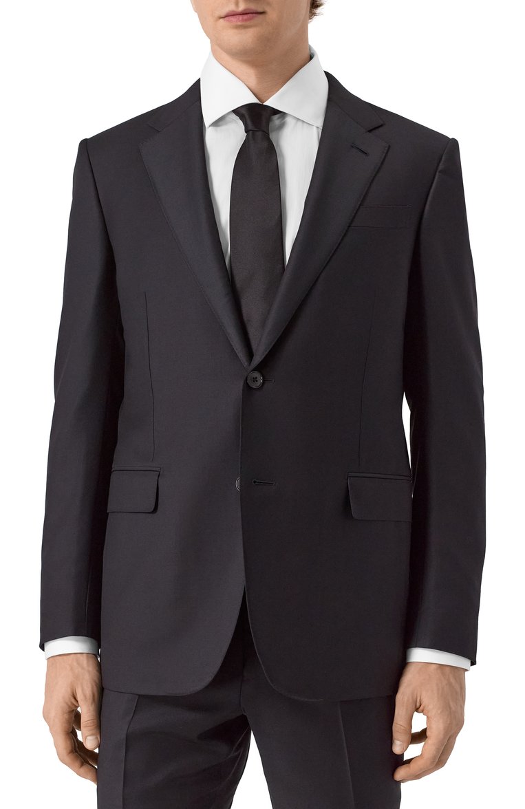 Мужской шерстяной костюм ZEGNA черного цвета, арт. 221225/C19502 | Фото 3 (Материал внешний: Шерсть; Рукава: Длинные; Костюмы М: Однобортный; Стили: Кэжуэл, Классический)