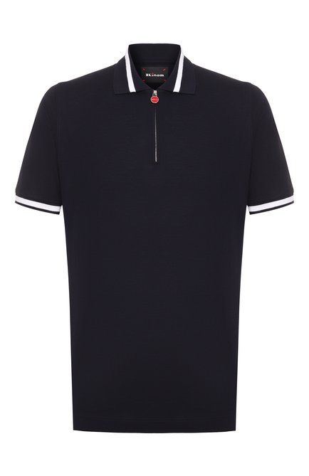Мужское хлопковое поло KITON темно-синего цвета, арт. UMK1172A0012 | Фото 1 (Рукава: Короткие; Драгоценные камни: Проставлено; Материал сплава: Проставлено; Материал внешний: Хлопок; Длина (для топов): Стандартные)