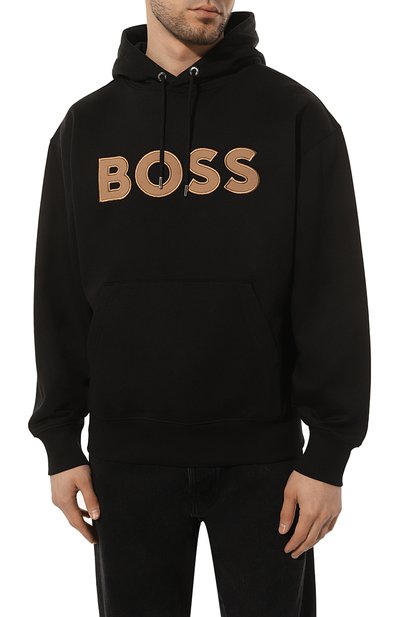 Хлопковое худи BOSS черного цвета по цене 17400 руб., арт. 50486243, фото 3 Хлопковое худи BOSS, арт. 50486243, фото 3