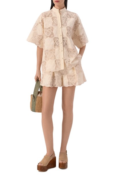 Хлопковая рубашка ZIMMERMANN кремового цвета по цене 147000 руб., арт. 5894TRS262, фото 2 Хлопковая рубашка ZIMMERMANN, арт. 5894TRS262, фото 2