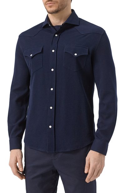 Рубашка из хлопка и шелка BRUNELLO CUCINELLI темно-синего цвета по цене 148500 руб., арт. MW8666666, фото 3 Рубашка из хлопка и шелка BRUNELLO CUCINELLI, арт. MW8666666, фото 3