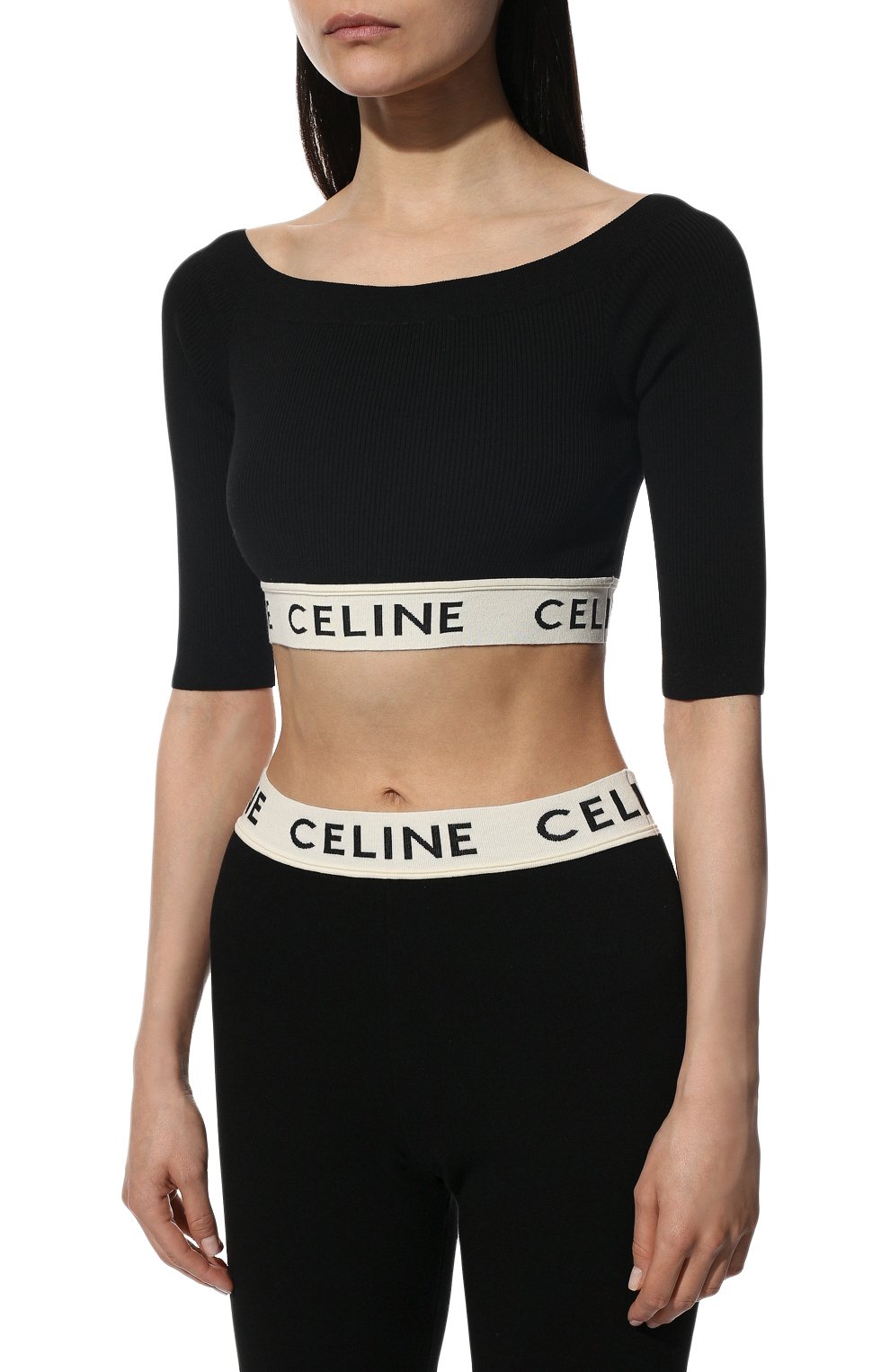 Хлопковый топ CELINE черного цвета по цене 72700 руб., арт. 2A06V372N, фото 3 Хлопковый топ CELINE, арт. 2A06V372N, фото 3