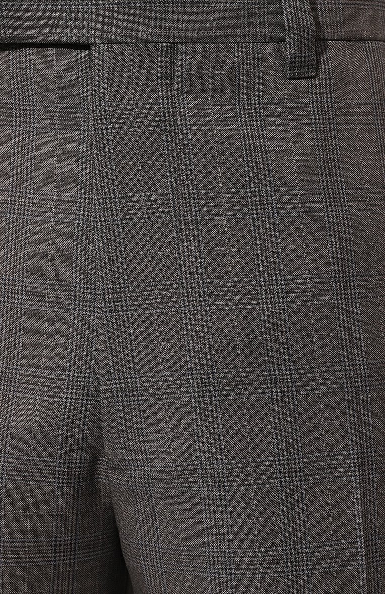 Мужские шерстяные брюки PRADA темно-серого цвета, арт. UP0178-10EA-F0480-221 | Фото 5 (Длина (брюки, джинсы): Стандартные; Материал внешний: Шерсть; Случай: Формальный; Стили: Классический; Материал сплава: Проставлено; Драгоценные камни: Проставлено; Нос: Не проставлено)