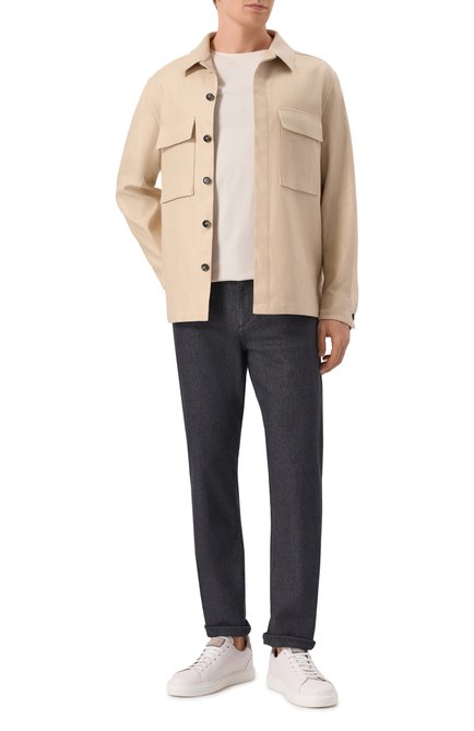 Мужская льняная рубашка ZEGNA бежевого цвета, арт. S0T10B/UFV60A9 | Фото 2 (Драгоценные камни: Проставлено; Длина (верхняя одежда): Короткие; Материал внешний: Лен; Рукава: Длинные; Материал сплава: Проставлено)
