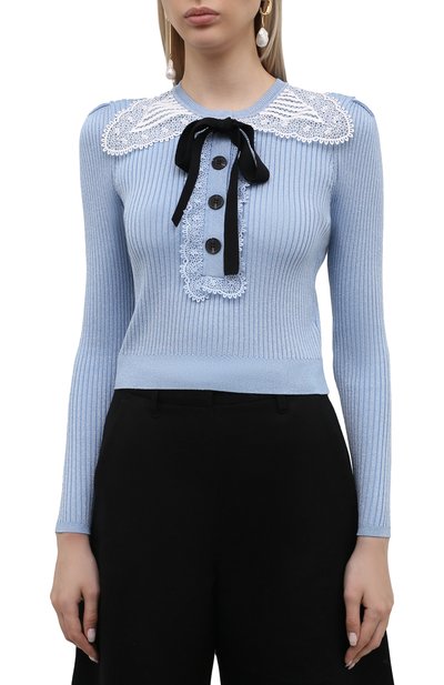 Пуловер SELF-PORTRAIT голубого цвета по цене 29450 руб., арт. PF21-078T, фото 3 Пуловер SELF-PORTRAIT, арт. PF21-078T, фото 3