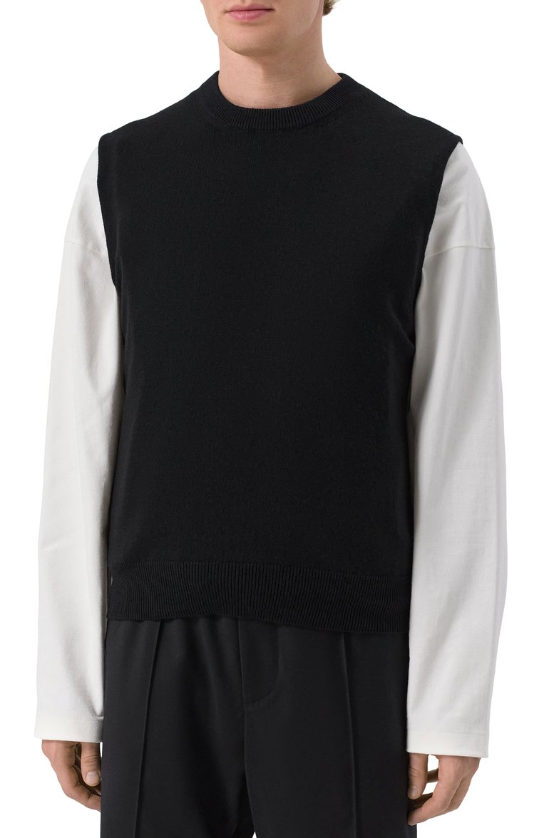 Мужской жилет из кашемира и хлопка JIL SANDER черного цвета, арт. J23FB0101/J13271 | Фото 3 (Материал внешний: Шерсть, Кашемир, Хлопок; Длина (верхняя одежда): Короткие; Мужское Кросс-КТ: Жилет-одежда; Стили: Минимализм)