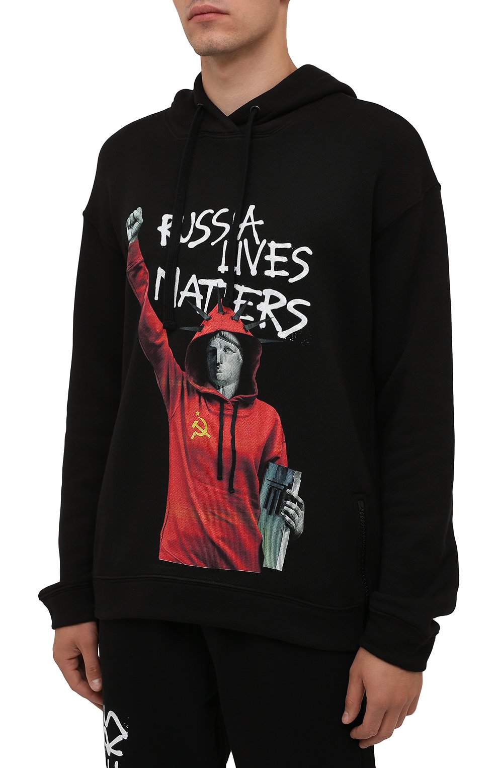 Хлопковое худи DIEGO VENTURINO черного цвета по цене 22300 руб., арт. FW21-DV FLH WWE-RLM, фото 3 Хлопковое худи DIEGO VENTURINO, арт. FW21-DV FLH WWE-RLM, фото 3