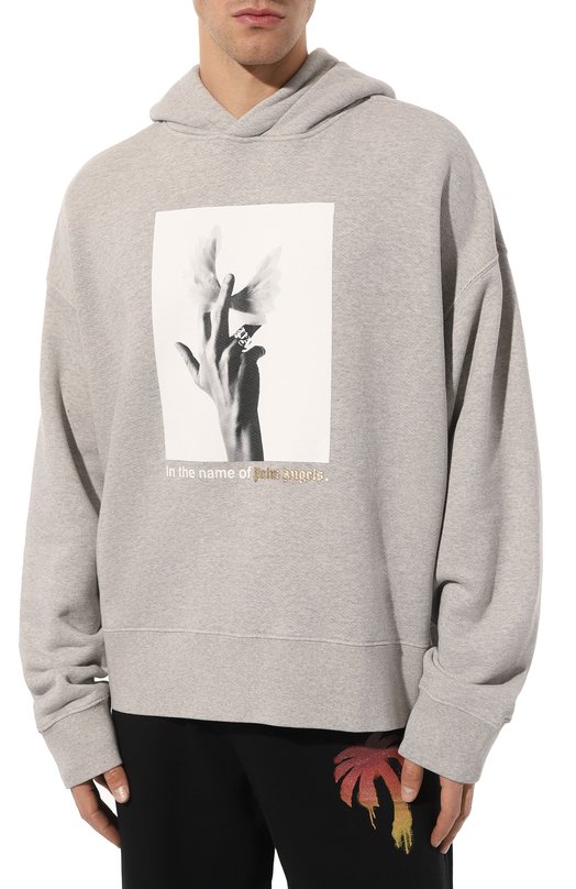 Хлопковое худи Palm Angels PMBB058F23FLE0020801 Серый  PMBB058F23FLE0020801 Фото 3
